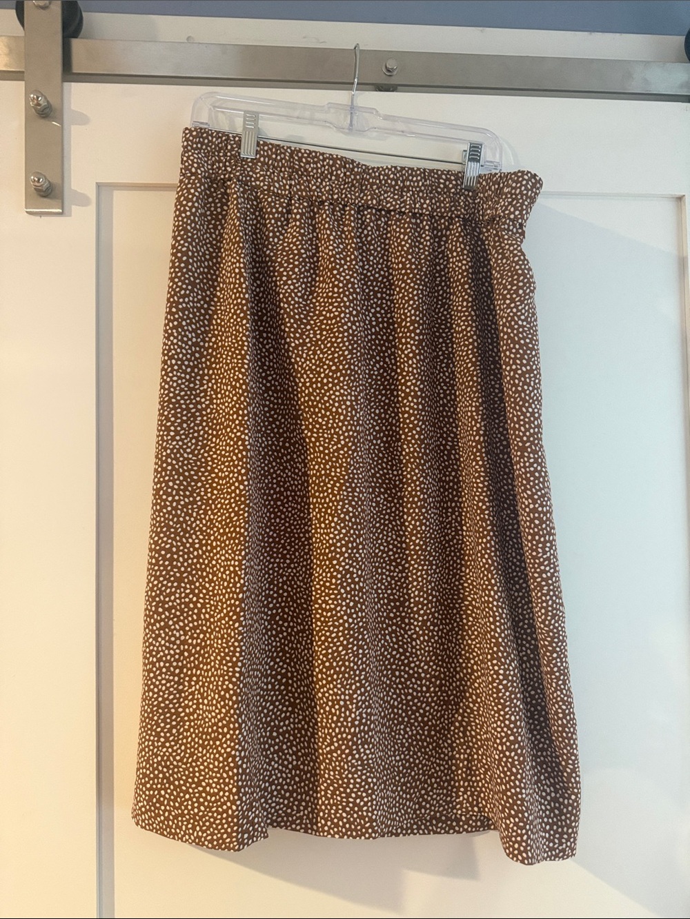 J. Crew Brown Midi Skirt with Ivory Dot Print